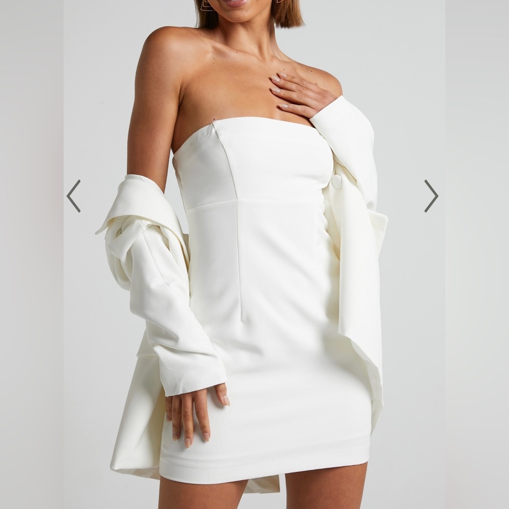 NWT STILL IN PACKAGING ShowPo Sharmiel Removable Straps Mini Dress in Ivory